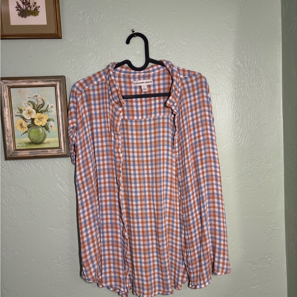 Blue and orange gingham shirt